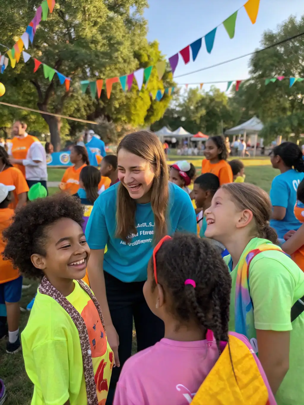 A photo of children and adults from diverse backgrounds laughing and interacting during a PUZZLE CENTRE-sponsored community event, highlighting the organization's commitment to social cohesion.